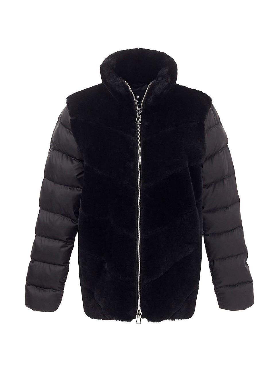 Womens Shearling Lamb Jacket With Quilted Sleeves And Back Product Image