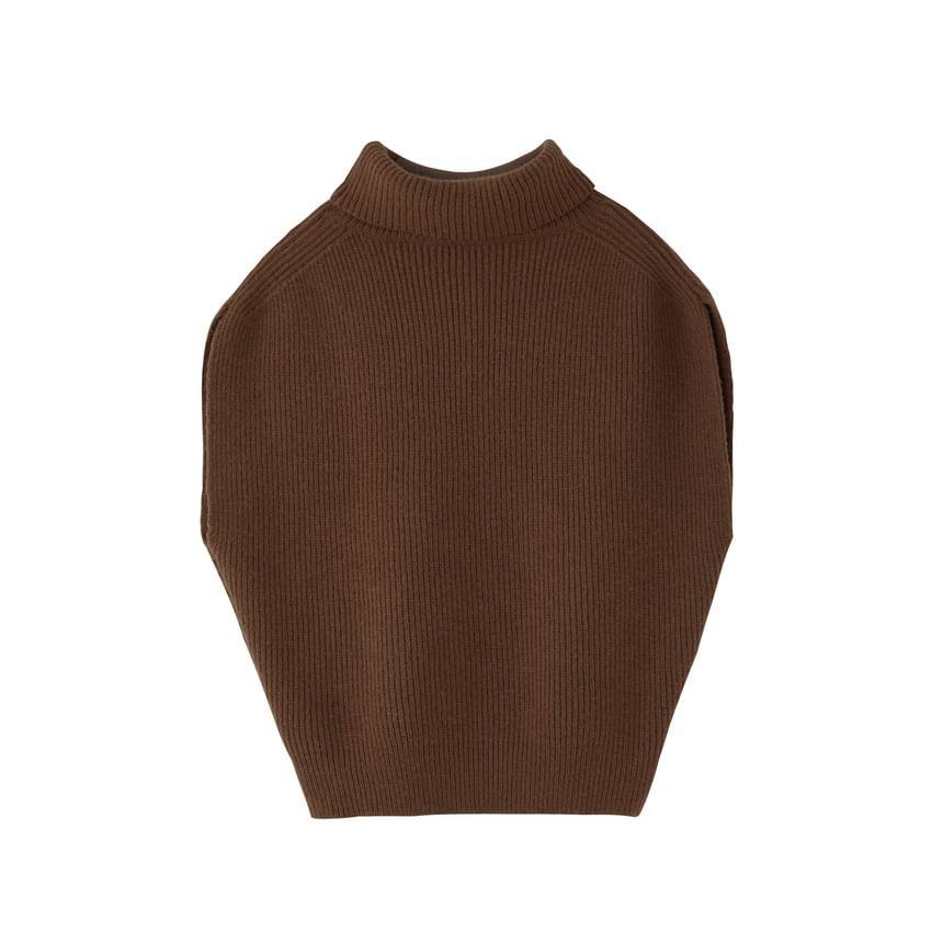 Turtleneck Plain Ribbed Sweater Vest Product Image