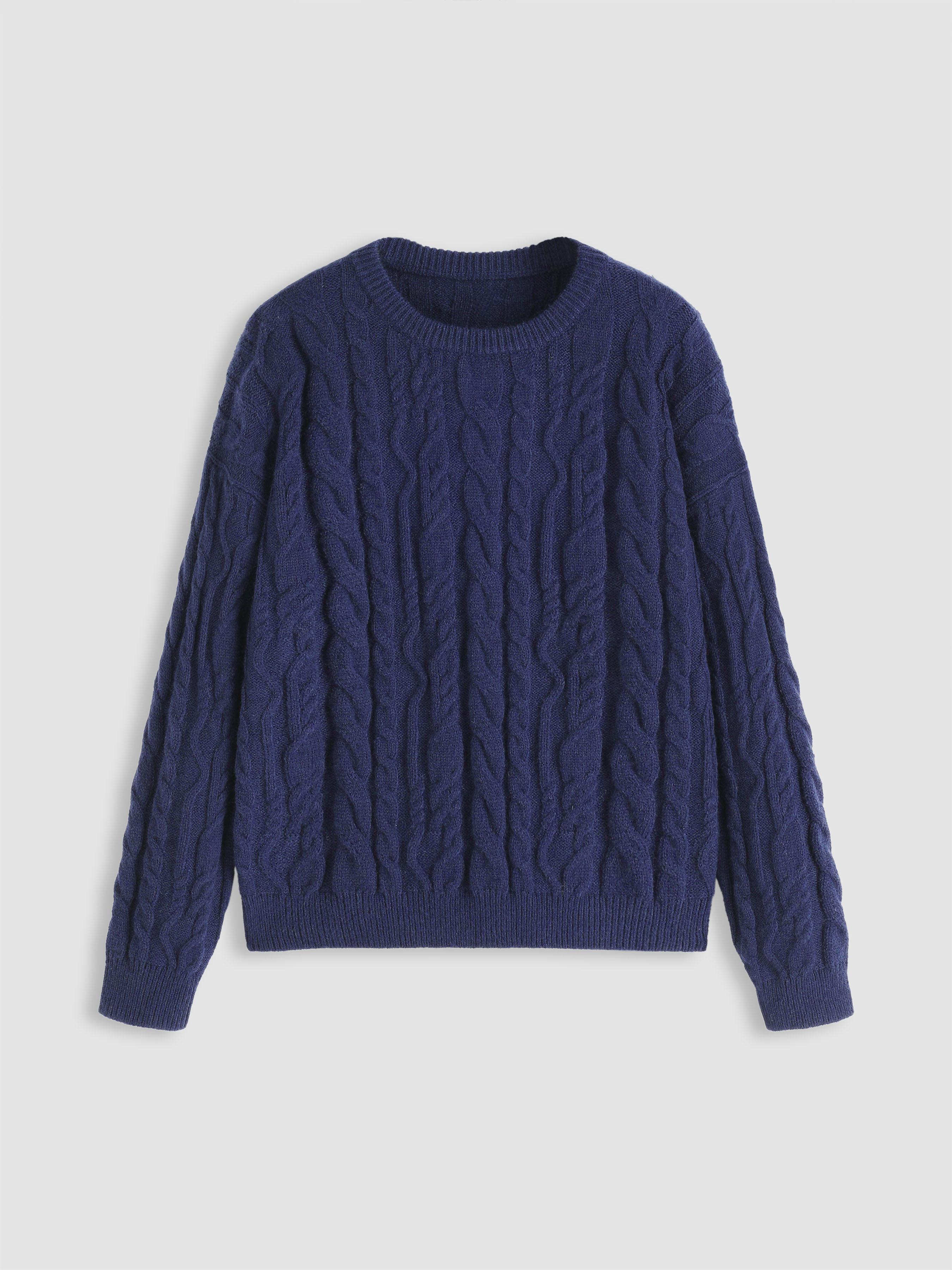 Cable Knit Round Neckline Long Sleeve Sweater Product Image