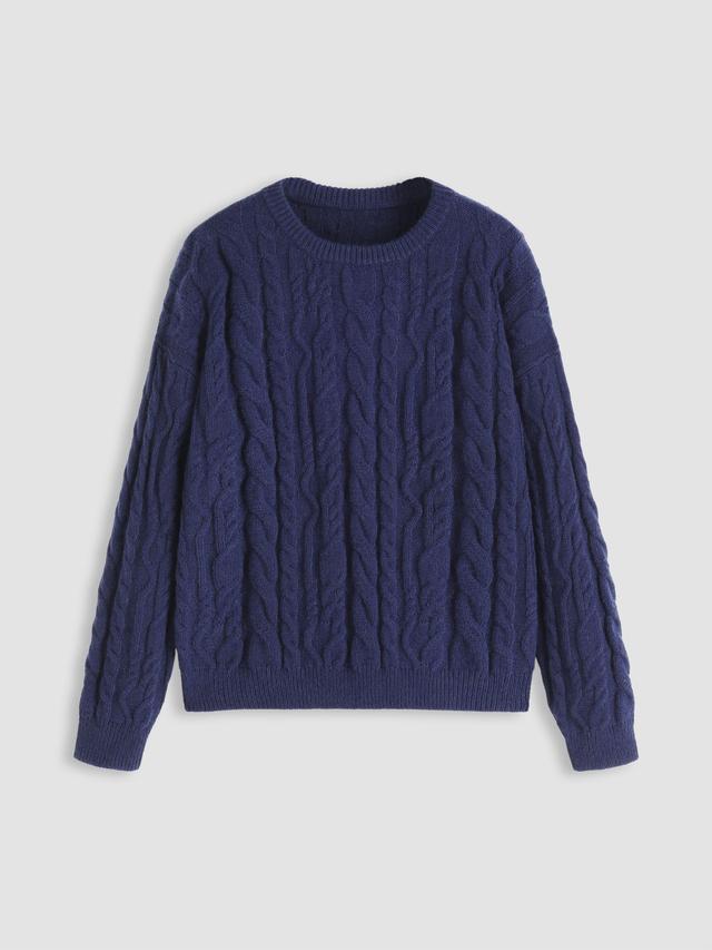 Cable Knit Round Neckline Long Sleeve Sweater Product Image