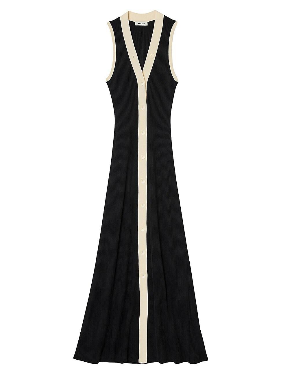 sandro Gabriella Rib Sleeveless Button Front Maxi Sweater Dress Product Image