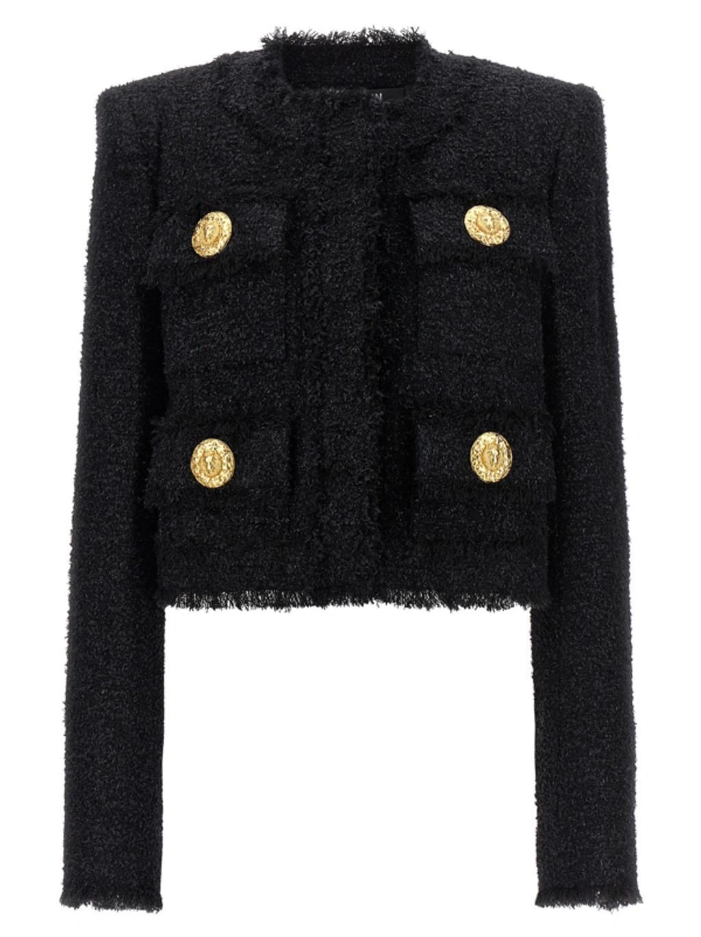 BALMAIN Cropped Tweed Jacket In Black Product Image