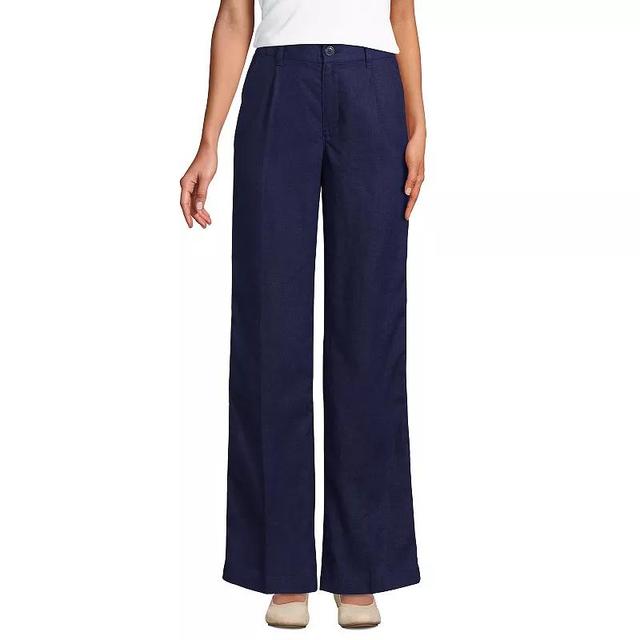 Womens Lands End High-Rise Wide-Leg Linen Pleated Pants Deep Blue Product Image