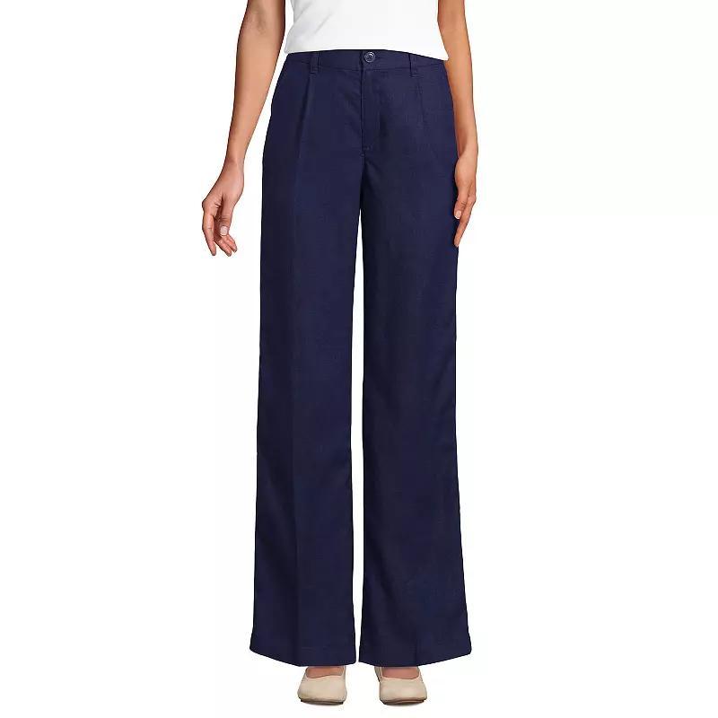 Womens Lands End High-Rise Wide-Leg Linen Pleated Pants Product Image