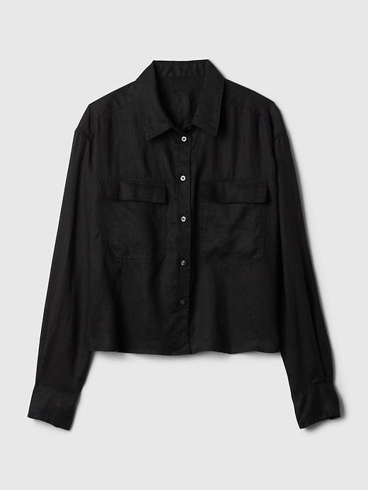 Oversized Linen Cropped Shirt Product Image