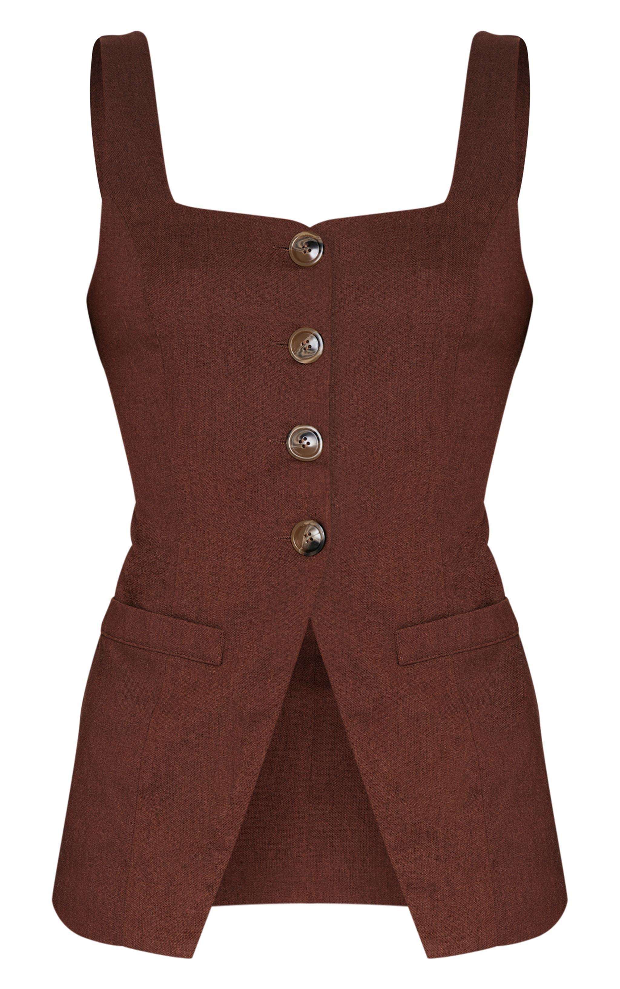 Chocolate Longline Square Neck Vest Product Image