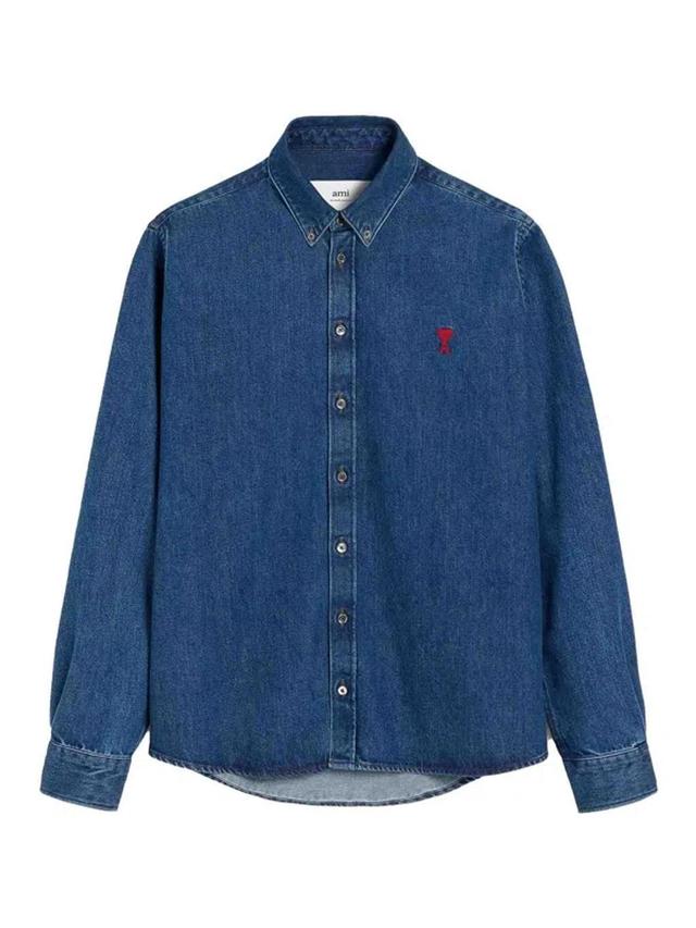 AMI ALEXANDRE MATTIUSSI Ami De Coeur-embroidered Denim Shirt In Dark Wash Product Image