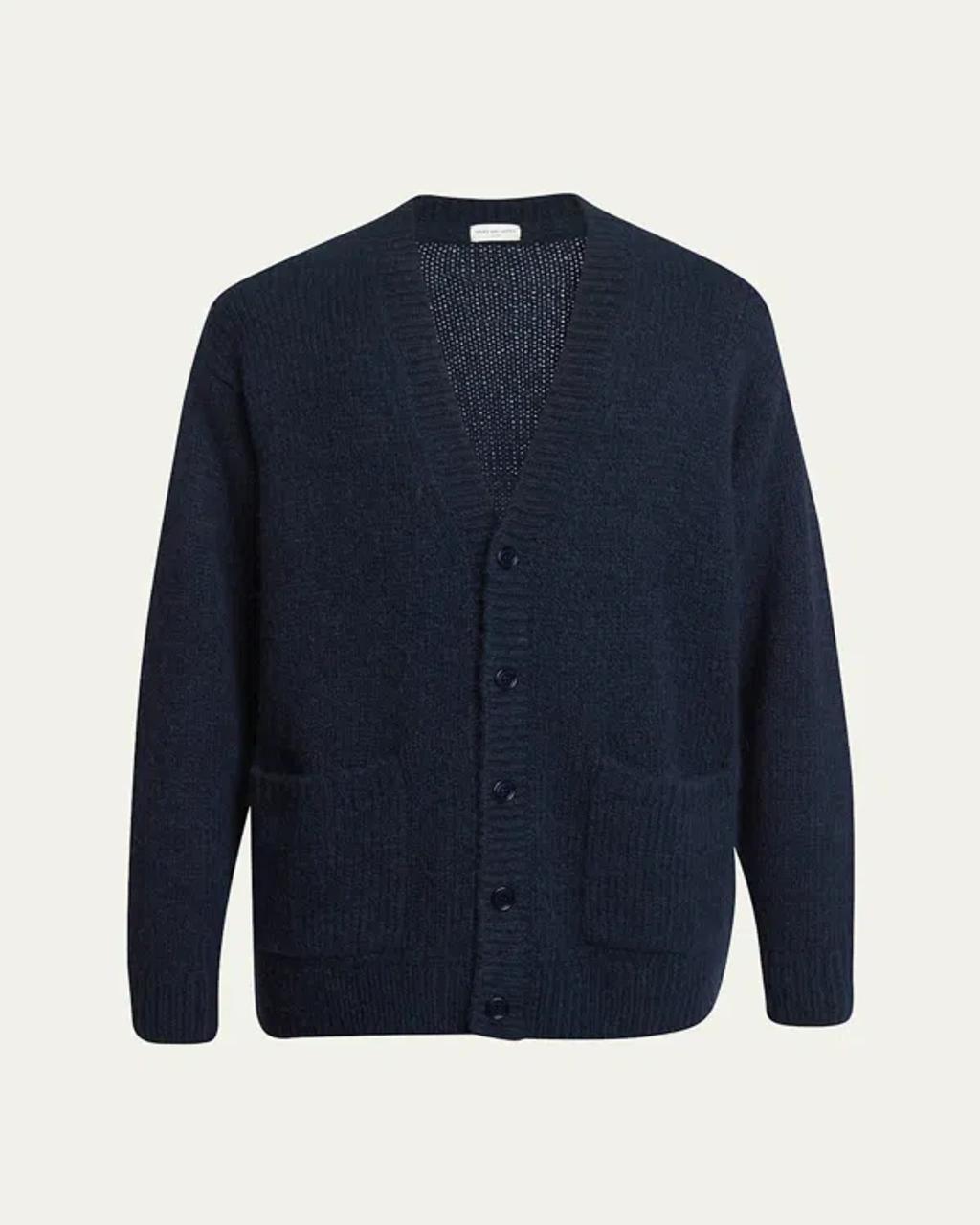 DRIES VAN NOTEN Men's Oversized Wool-blend Cardigan In Navy Product Image