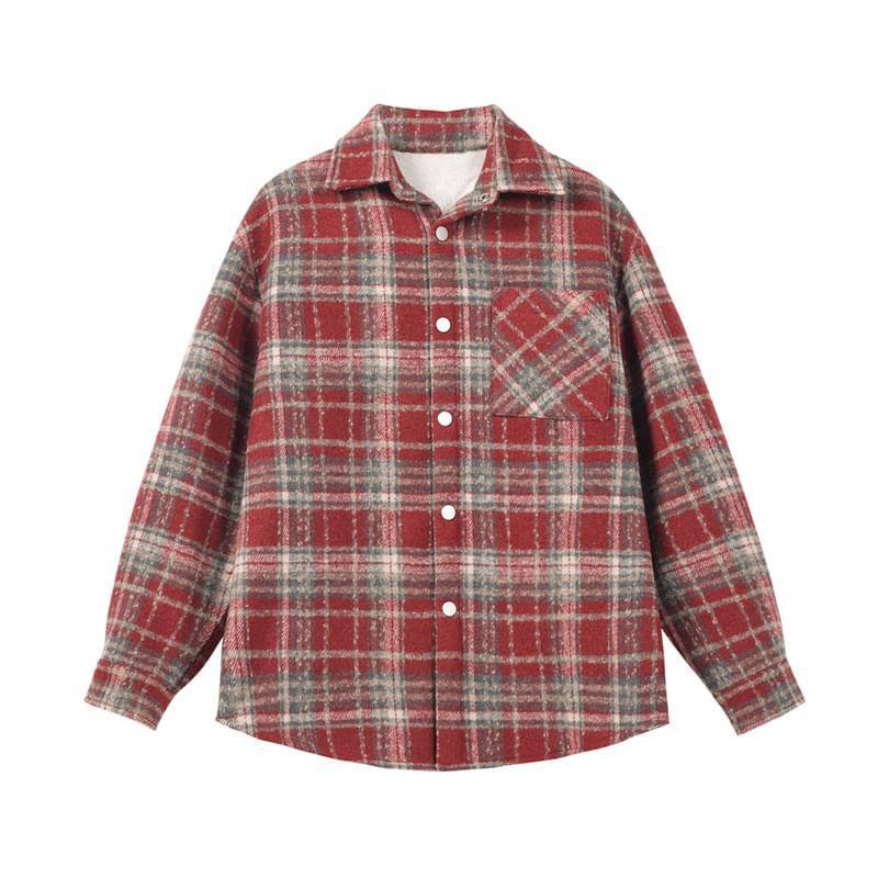 Plaid Pocket Detail Oversized Shacket Product Image