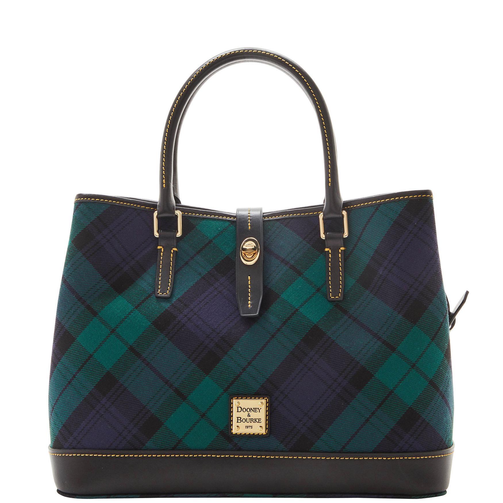 Dooney & Bourke Womens Tartan Perry Coated Cotton Satchel Bag in Navy Product Image