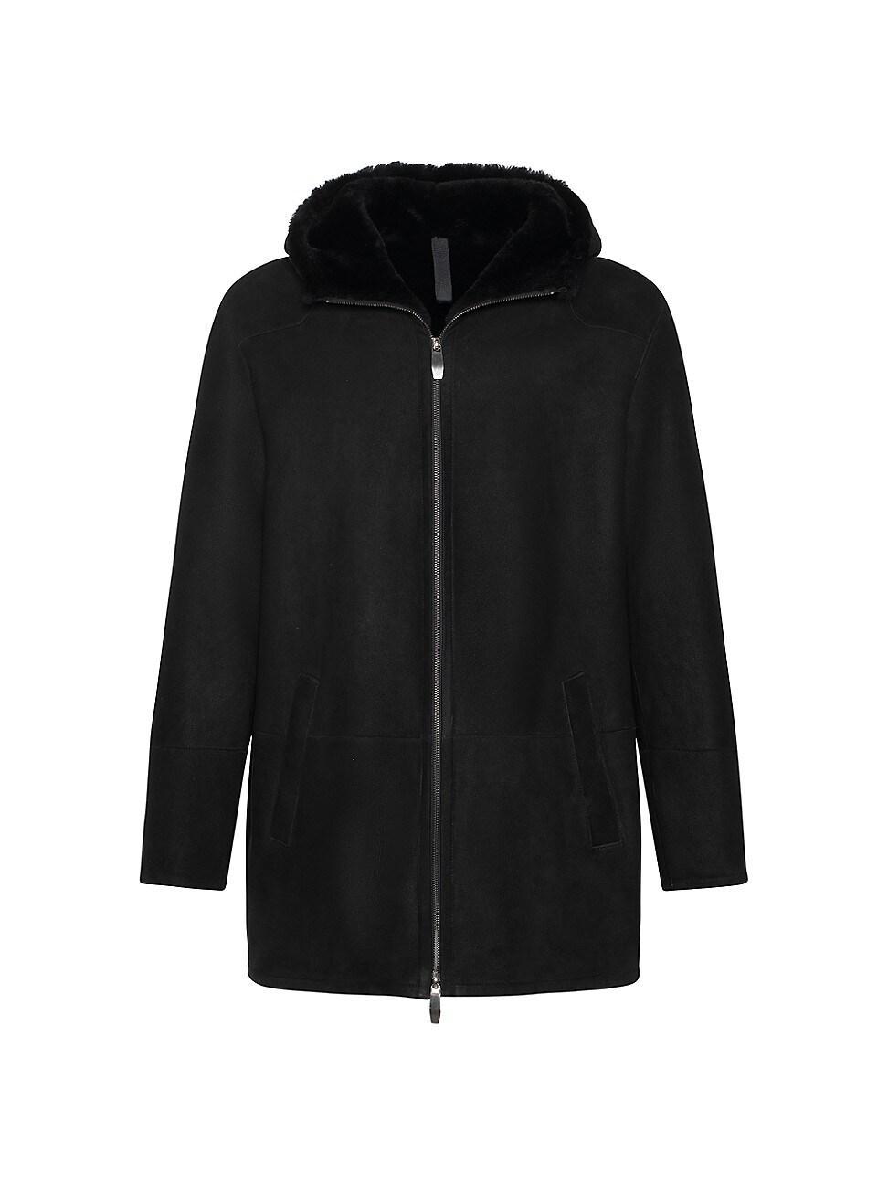 Mens Shearling Lamb Hooded Parka Jacket Product Image