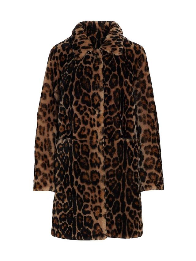 Womens Leopard Print Shearling Topper Coat Product Image