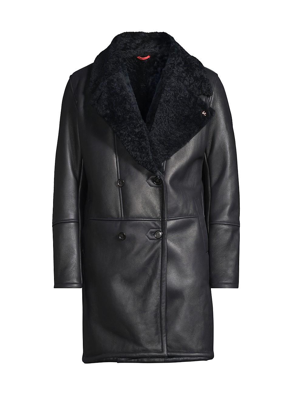 Mens Leather & Shearling Double-Breasted Overcoat Product Image