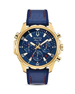 Bulova Mens Chronograph Marine Star Blue Leather & Silicone Strap Watch 43mm Product Image