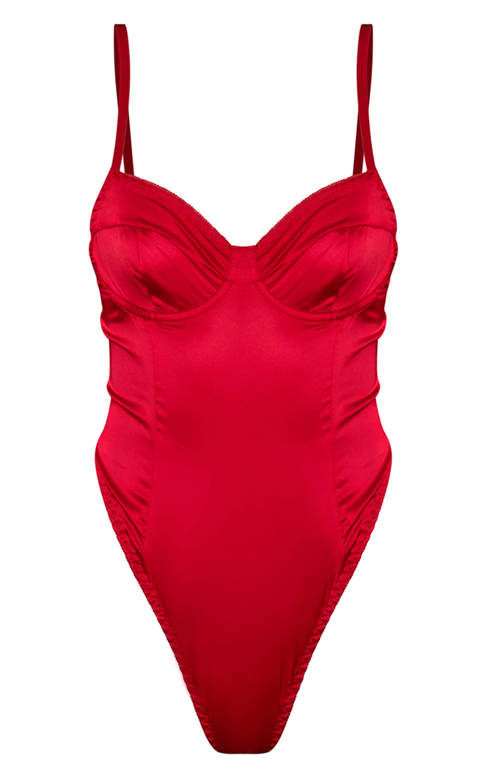 Red Satin Underwired Lingerie Bodysuit Product Image