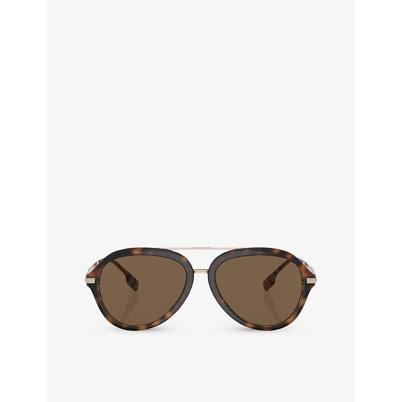 BURBERRY Mens Brown Be4377 Jude Pilot-frame Tortoiseshell Acetate Sunglasses In Dark Brown Product Image