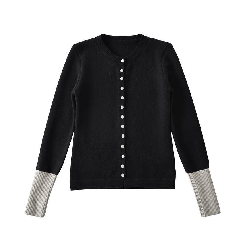 Round Neck Two Tone Cardigan Product Image