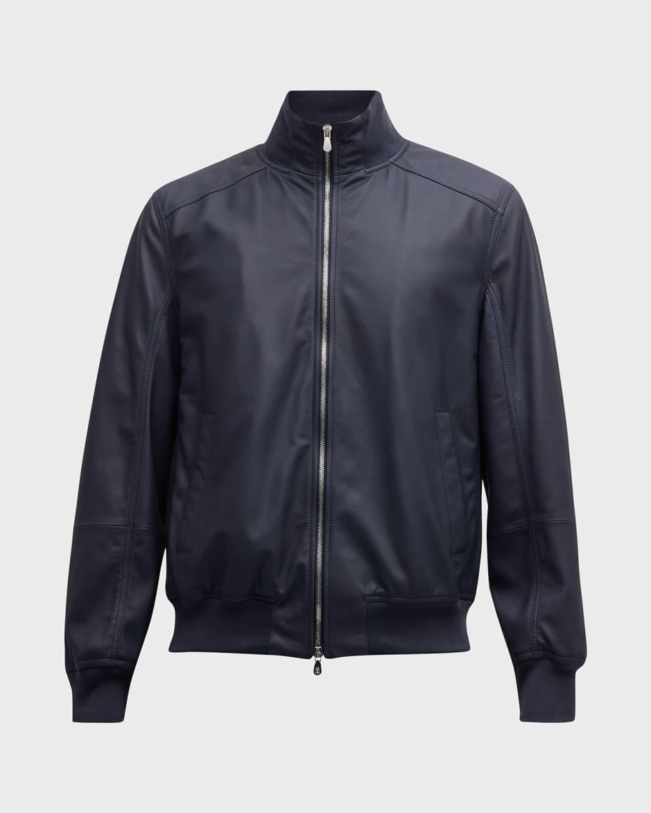 Mens Leather Full-Zip Bomber Jacket Product Image