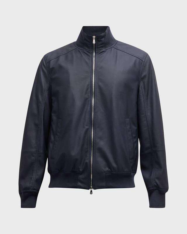 Men's Leather Full-Zip Bomber Jacket Product Image