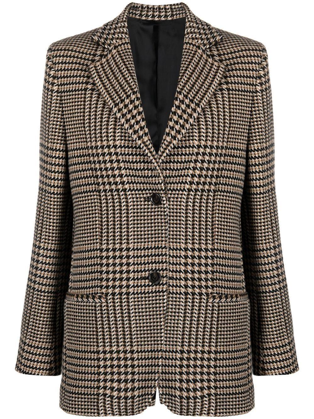 Check Houndstooth Single-breasted Longline Blazer In Brown Product Image