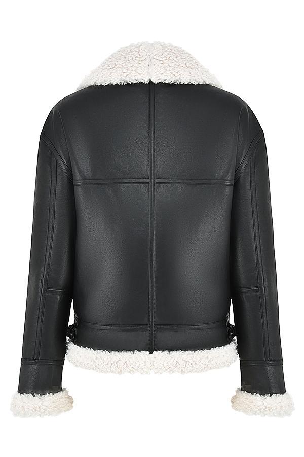 Madden Black Vegan Shearling Aviator Jacket Product Image