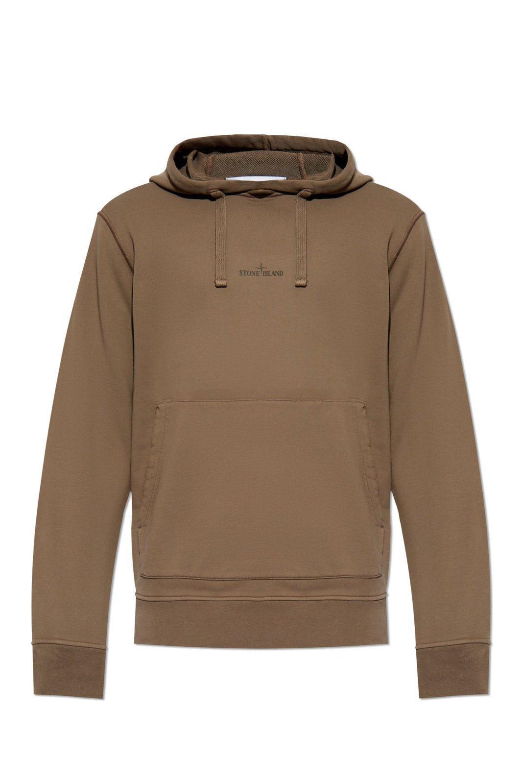 STONE ISLAND Logo-print Cotton Hoodie In Brown Product Image