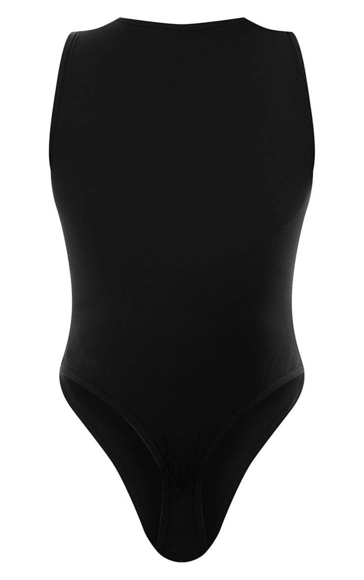 Basic Black Cotton Blend Thong Bodysuit Product Image