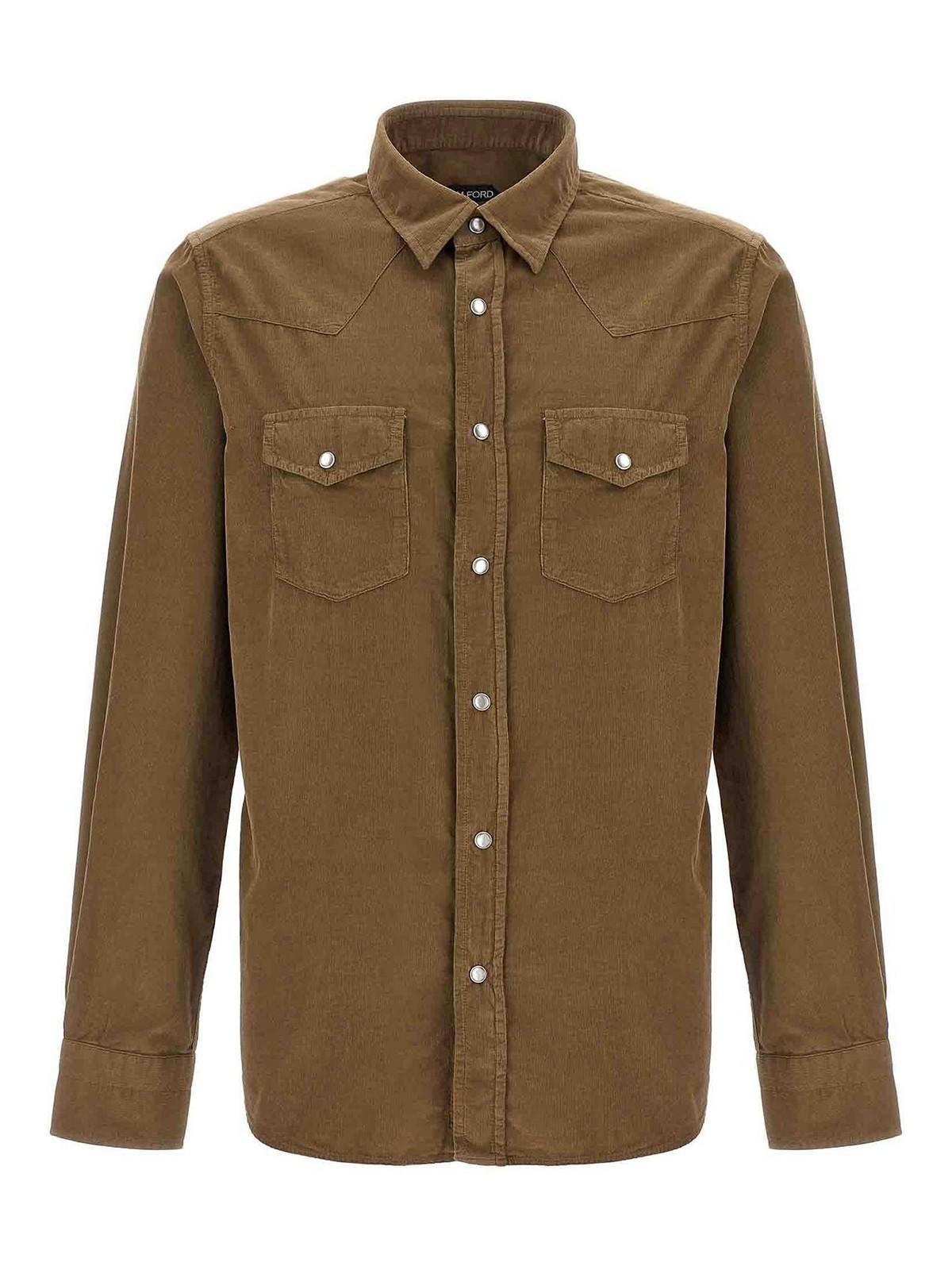 TOM FORD Ribbed Shirt With Pockets And Buttons In Brown Product Image