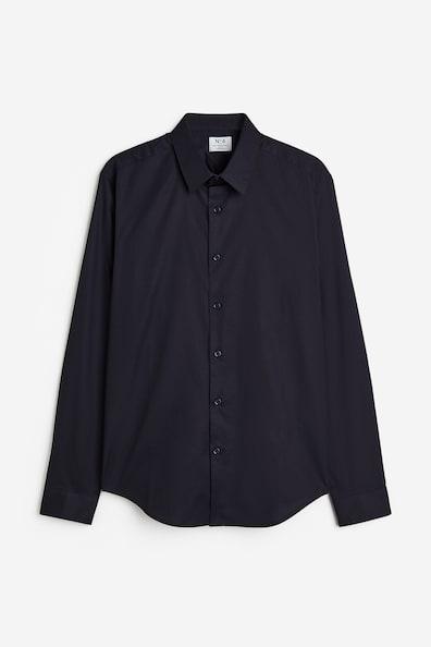 H & M - Slim Fit Cotton Shirt - Black Product Image