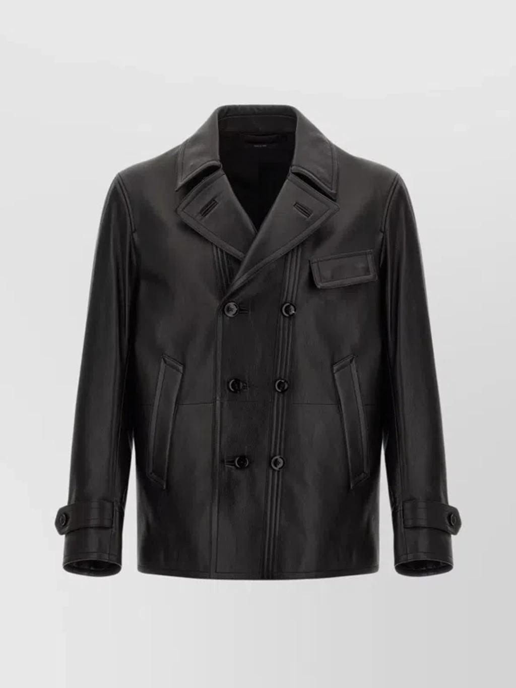 TOM FORD Double-breasted Leather Jacket In Black Product Image