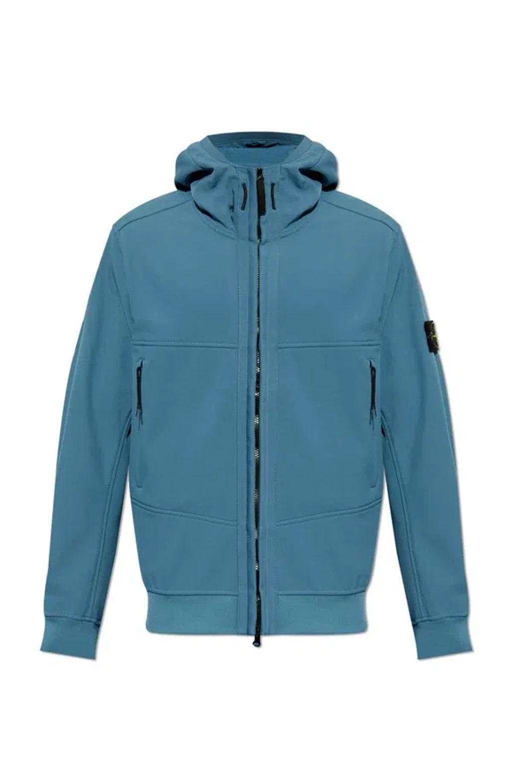 STONE ISLAND Zip Up Hooded Jacket In Blue Product Image