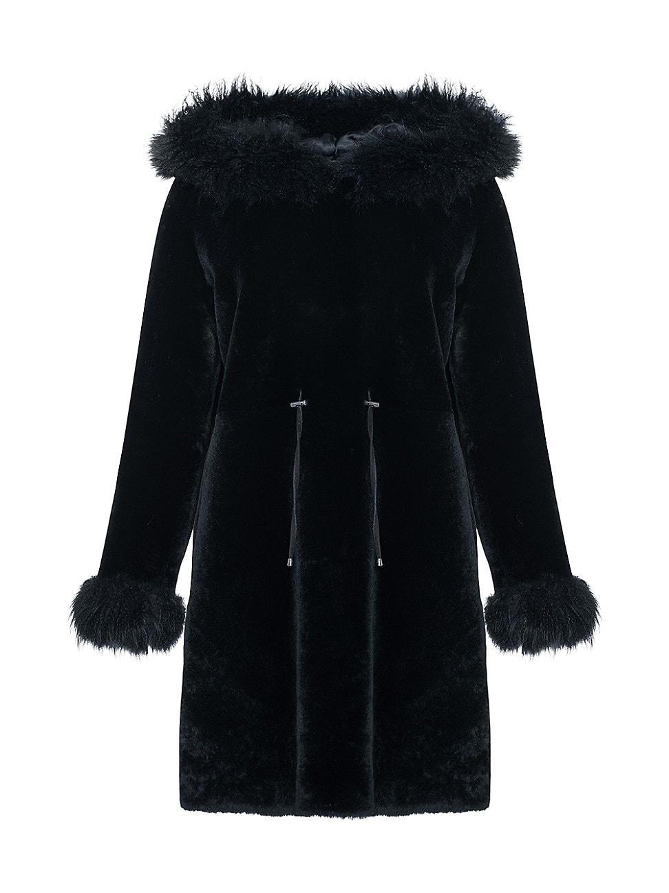 Womens Shearling Lamb Parka With Cashmere Goat Hood Trim & Cuffs Product Image