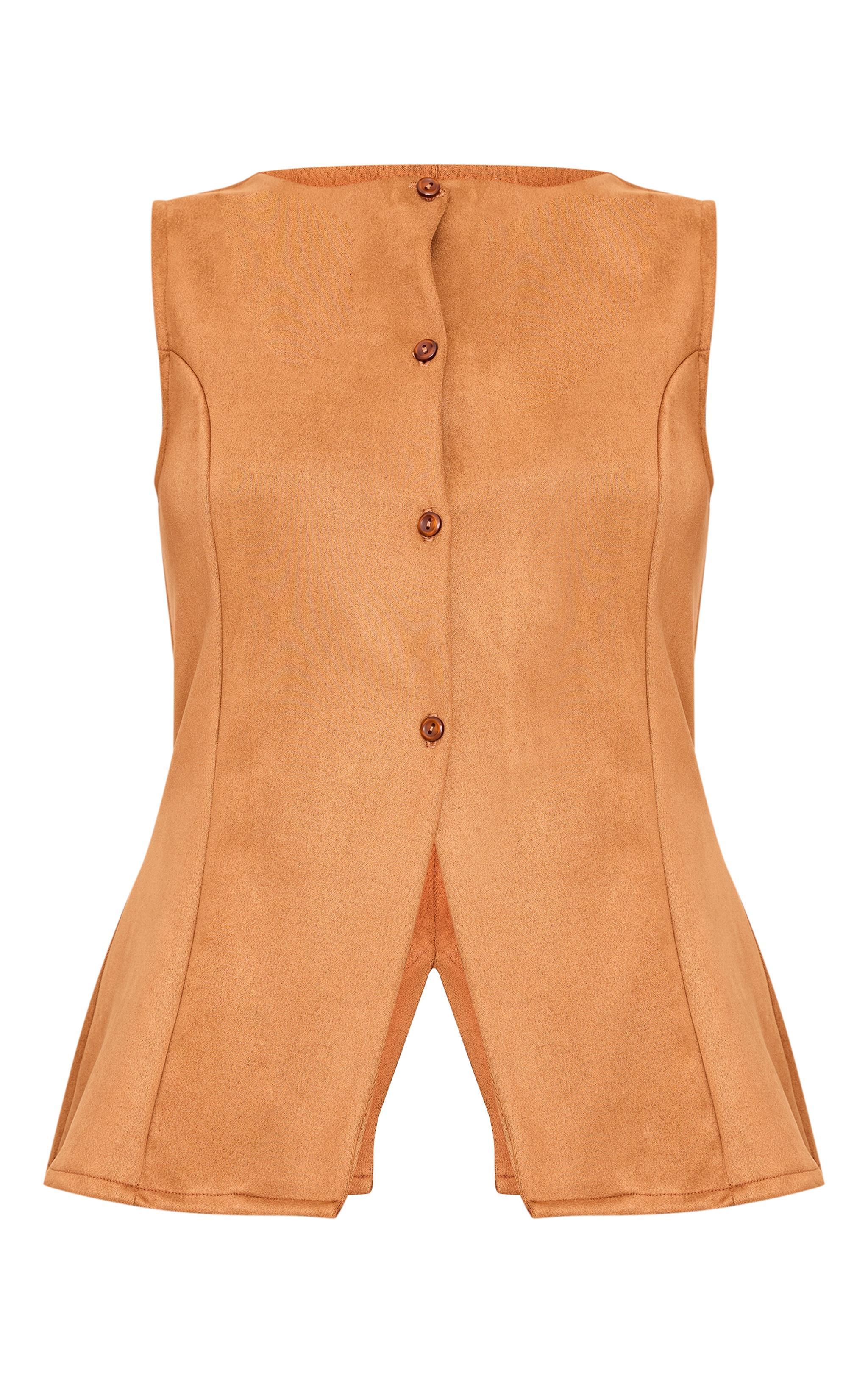 Tan Longline Faux Suede Vest Product Image