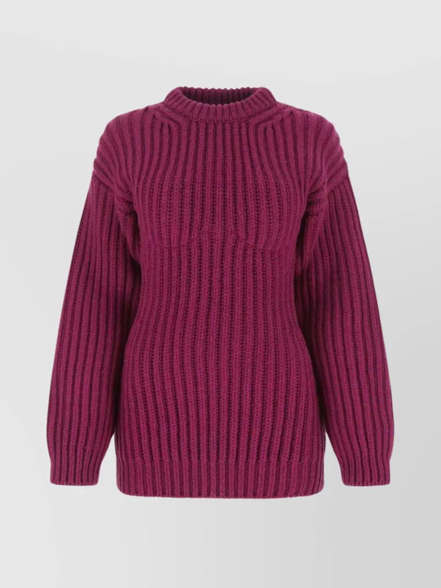 Wool Sweater With High Neck And Cable Knit Texture In Purple Product Image