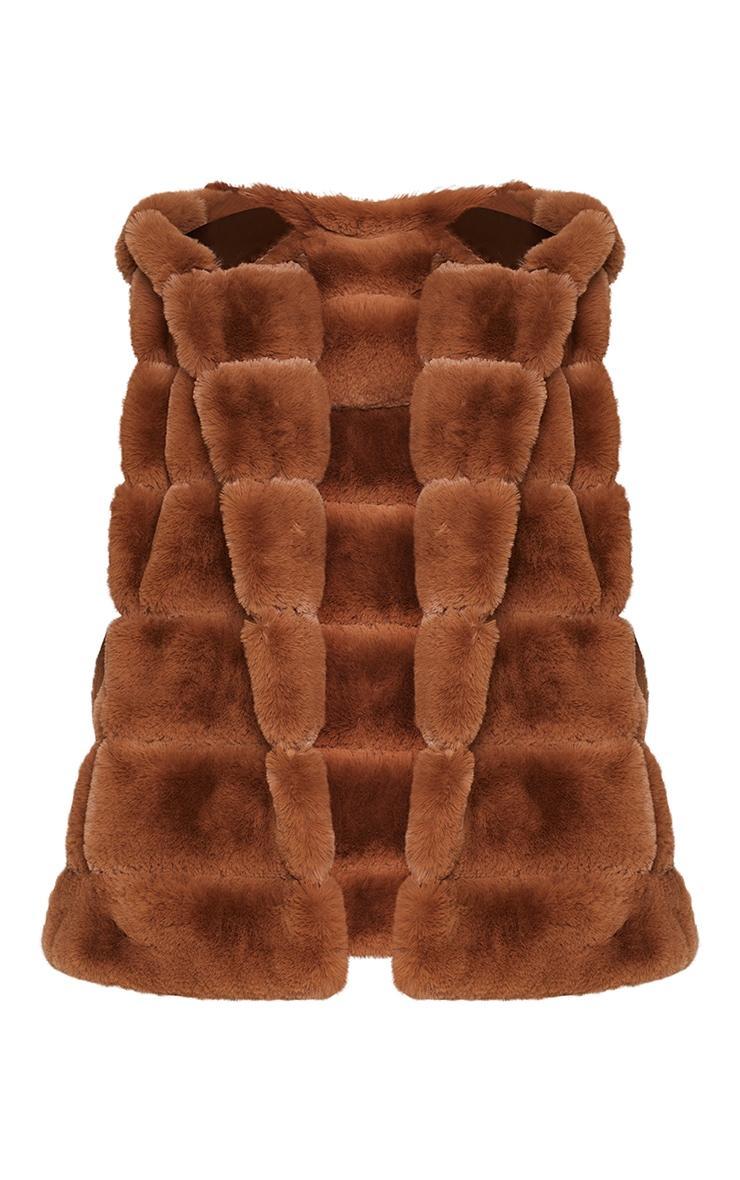 Plus Camel Faux Fur Hooded Vest Product Image