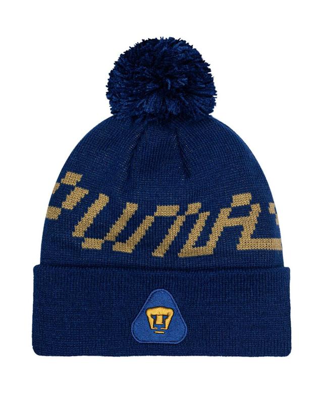 Mens Navy Pumas Pixel Cuffed Knit Hat with Pom Product Image