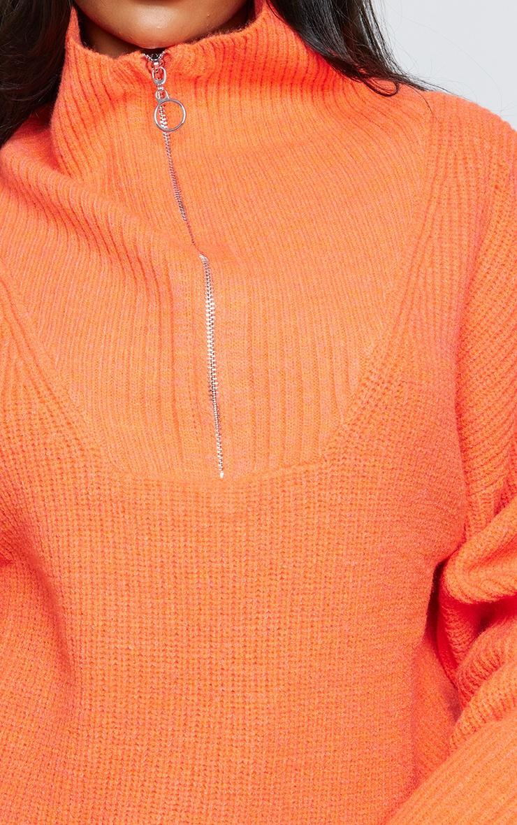 Bright Orange Marl Chunky Knit Half Zip Sweater Product Image