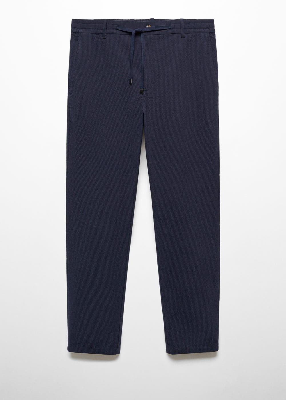 MANGO MAN - Cotton seersucker pants with drawstring dark navyMen Product Image