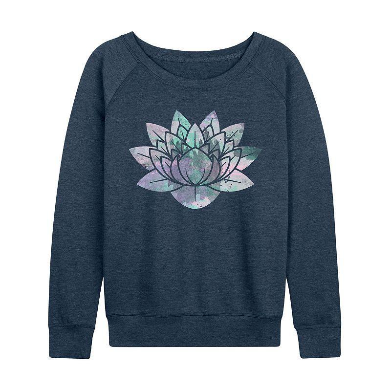 Womens Watercolor Lotus Lightweight French Terry Sweatshirt, Girls Grey Indigo Product Image