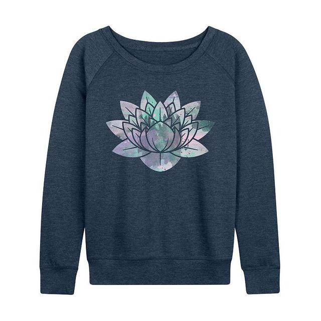 Womens Watercolor Lotus Graphic Fleece, Girls Grey Indigo Product Image