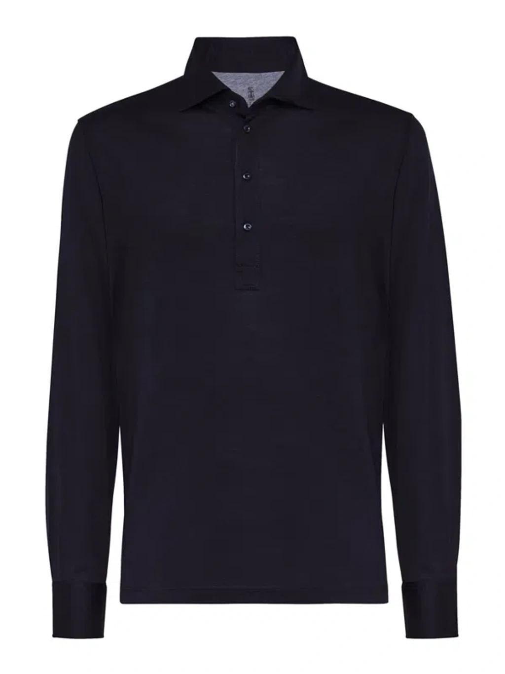 BRUNELLO CUCINELLI Long-sleeve Polo Shirt In Blue Product Image