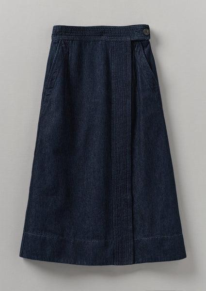 Cotton Hemp Denim Wrap Skirt | Indigo Product Image