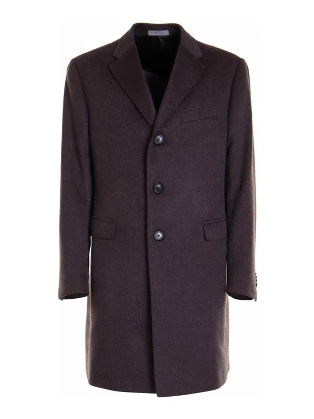 CORNELIANI Button Notched Lapel Coat In Marrón Product Image