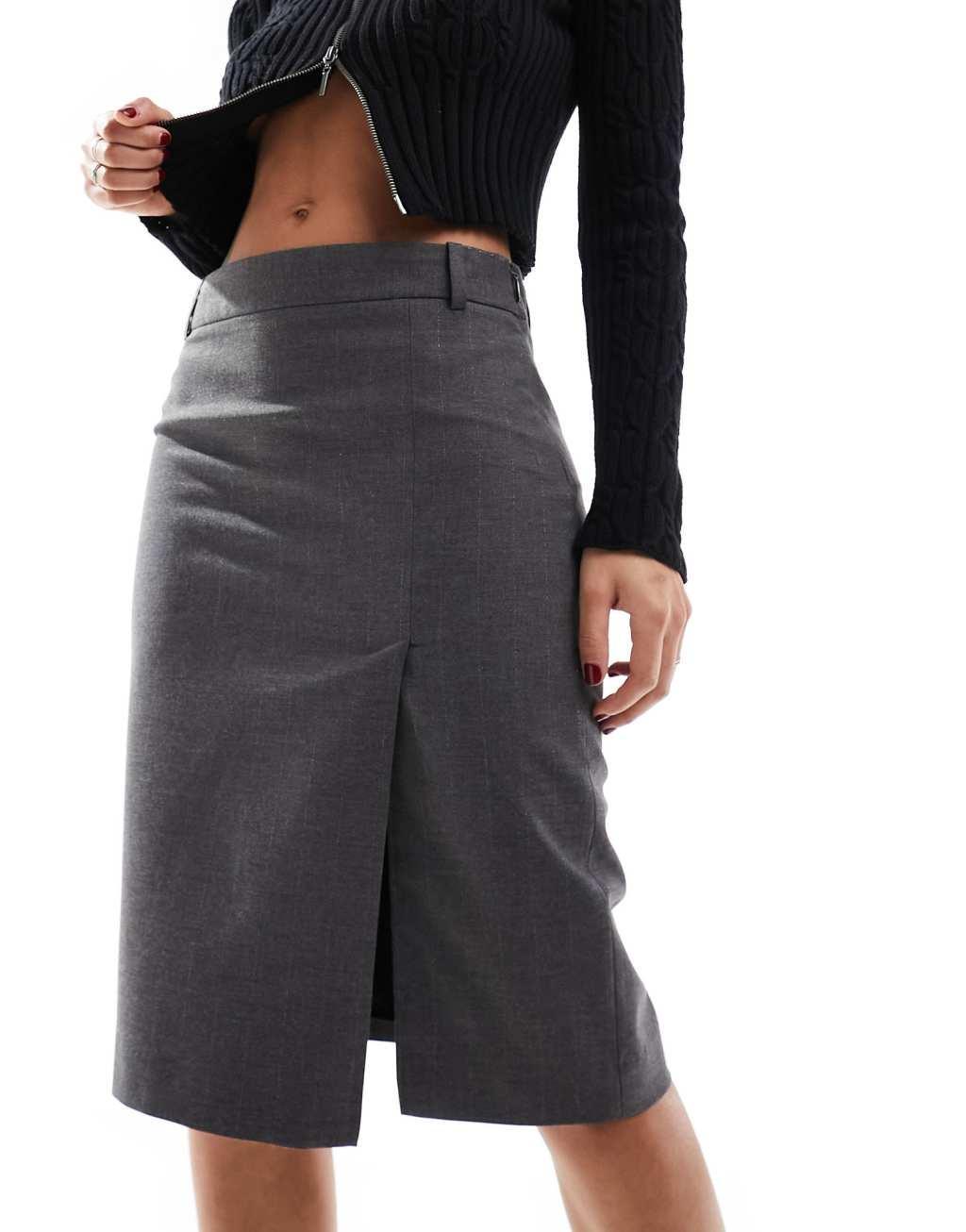 Mango split front waist tailored skirt in gray Product Image