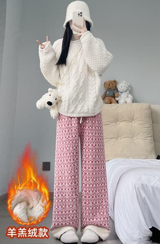 Mid Rise Patterned Fleece Wide Leg Pants Product Image