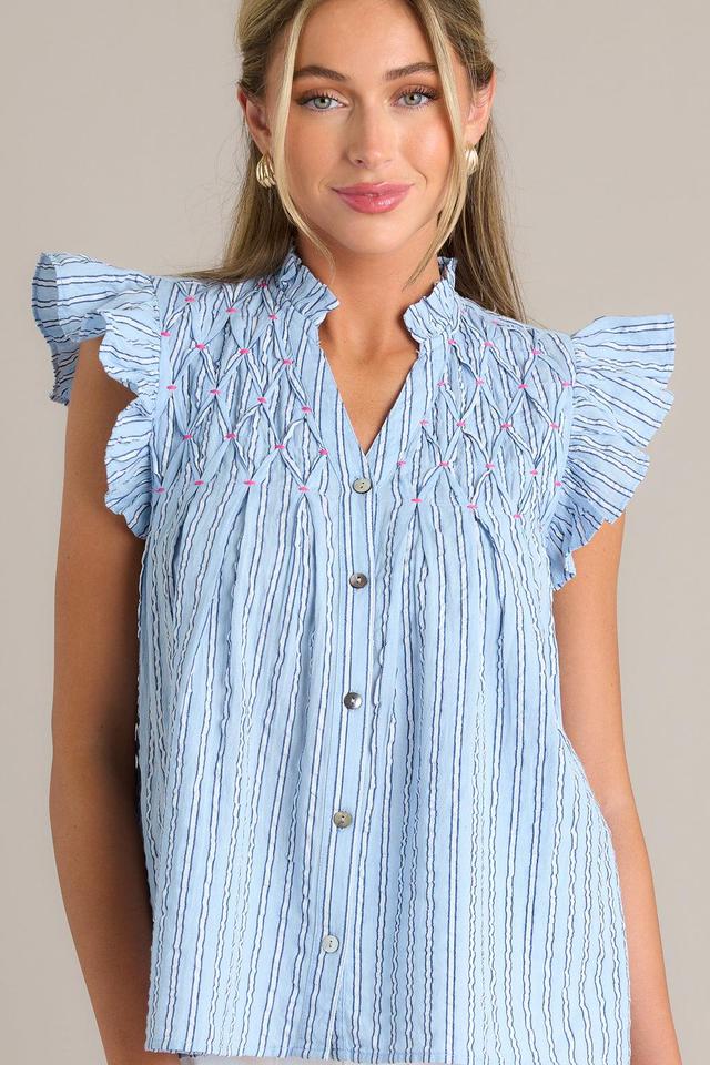 Let's Talk 100% Cotton Light Blue Stripe Button Front Top Product Image