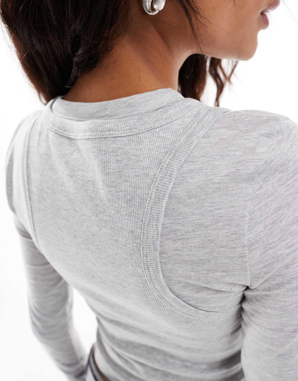 COLLUSION double layer long sleeve top in gray heather Product Image