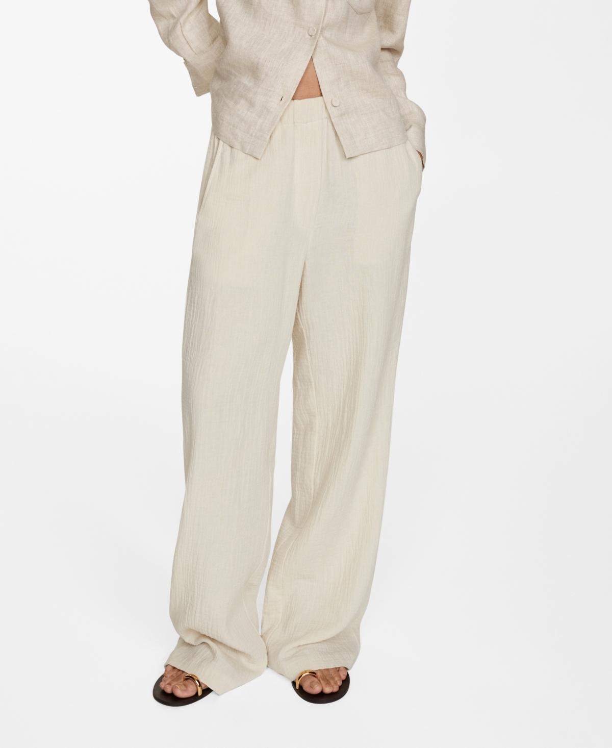 Mango Womens Cotton Wide Leg Trousers Product Image