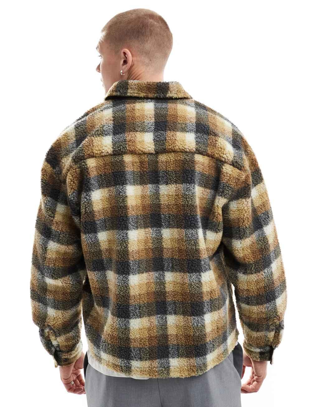 ASOS DESIGN 90s oversized shirt in neutral borg check Product Image