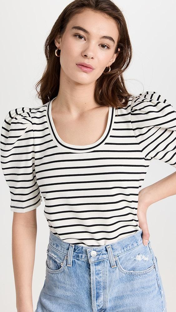 English Factory Stripe Pleated Puff Sleeve Top | Shopbop Product Image